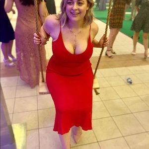 Red fit and flare swing dress